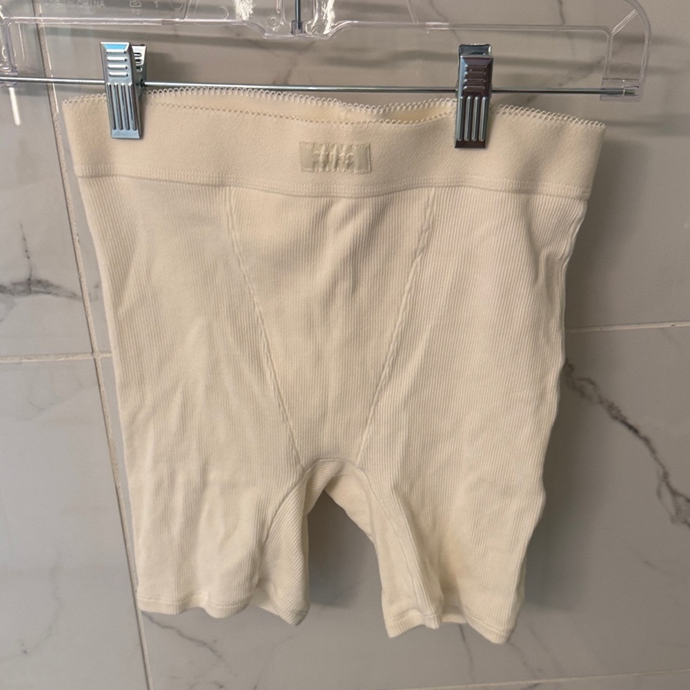 SKIMS Cream Ribbed High-Waist Shaping Shorts